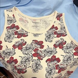 Goodfellow & Co Women's Cream Tank Top with Red and Black Floral Design